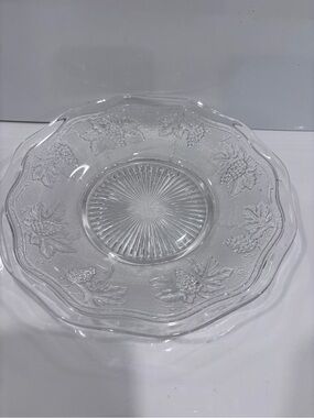Vintage Pressed Glass Plate Grape Motif 8”